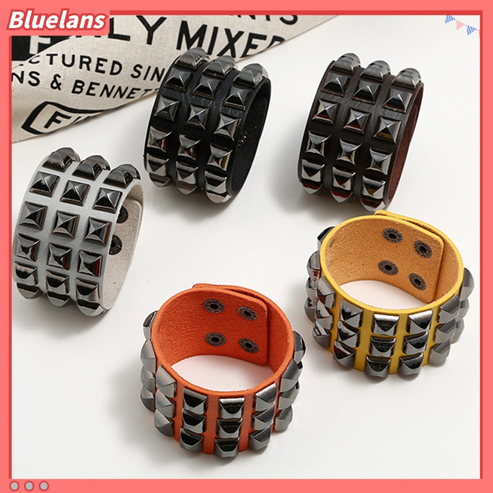 Bluelans Punk Men Women Club Square Rivet Studded Wide Cuff Faux Leather Bangle Bracelet