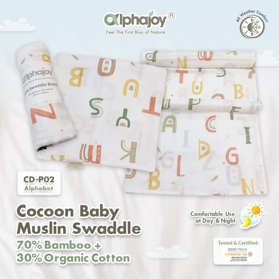 ALPHAJOY COCOON BABY MUSLIN SWADDLE BAMBOO &amp; ORGANIC COTTON