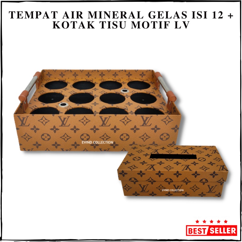 Tempat Aqua Gelas Motif Isi 12 Cup + Tempat Tisu Kulit Sintetis Wadah Air Mineral