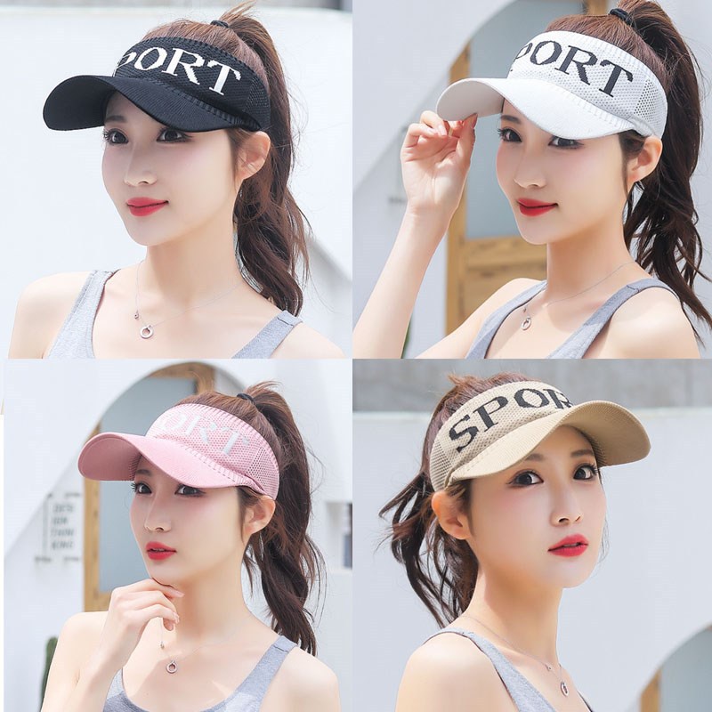 WE Topi Wanita Knit Visor SPORT Baseball Cap Topi SPORTS Olahraga Rajut Katun Topi Pantai Sunshade