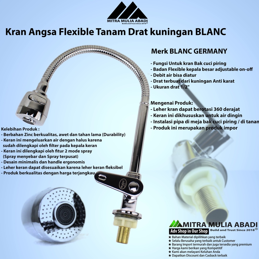 Kran Angsa Flexible Tanam Drat kuningan BLANC/ Kran sink