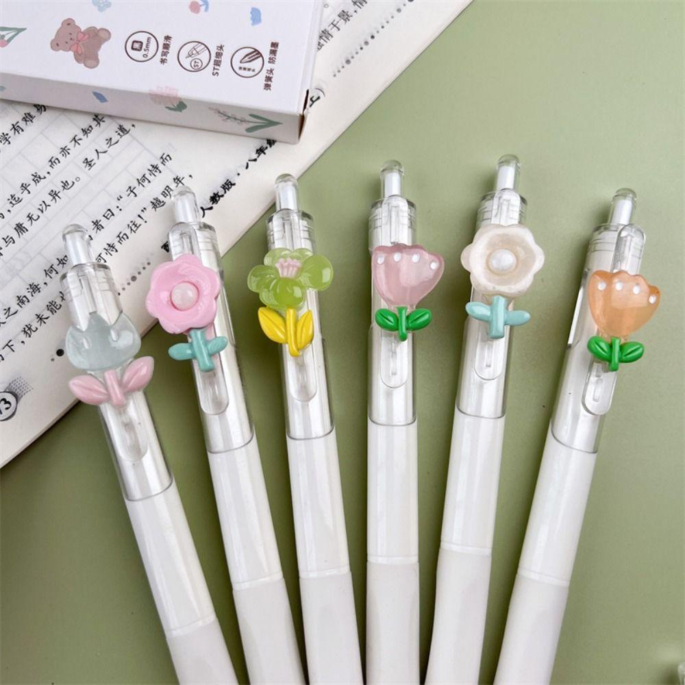 Top 6PCS/Set Pena Gel Alat Tulis Kartun Tulip Dekorasi Signature Pen