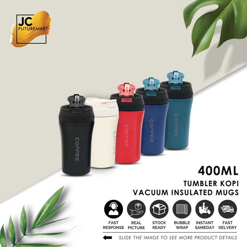 TUMBLER KOPI 400ML 2 FUNGSI - STAINLESS NSULATED VACUUM MUGS QB-97