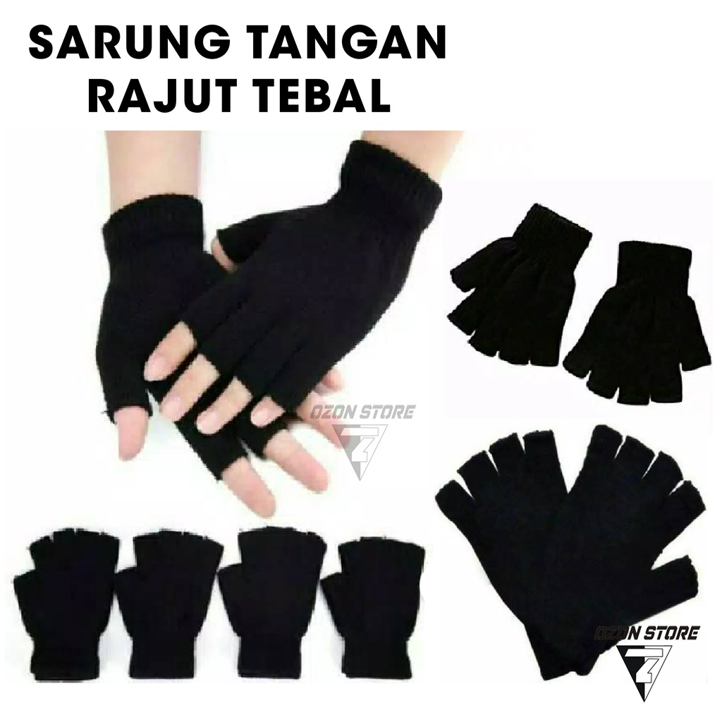 sarung tangan rajut hitam pendek