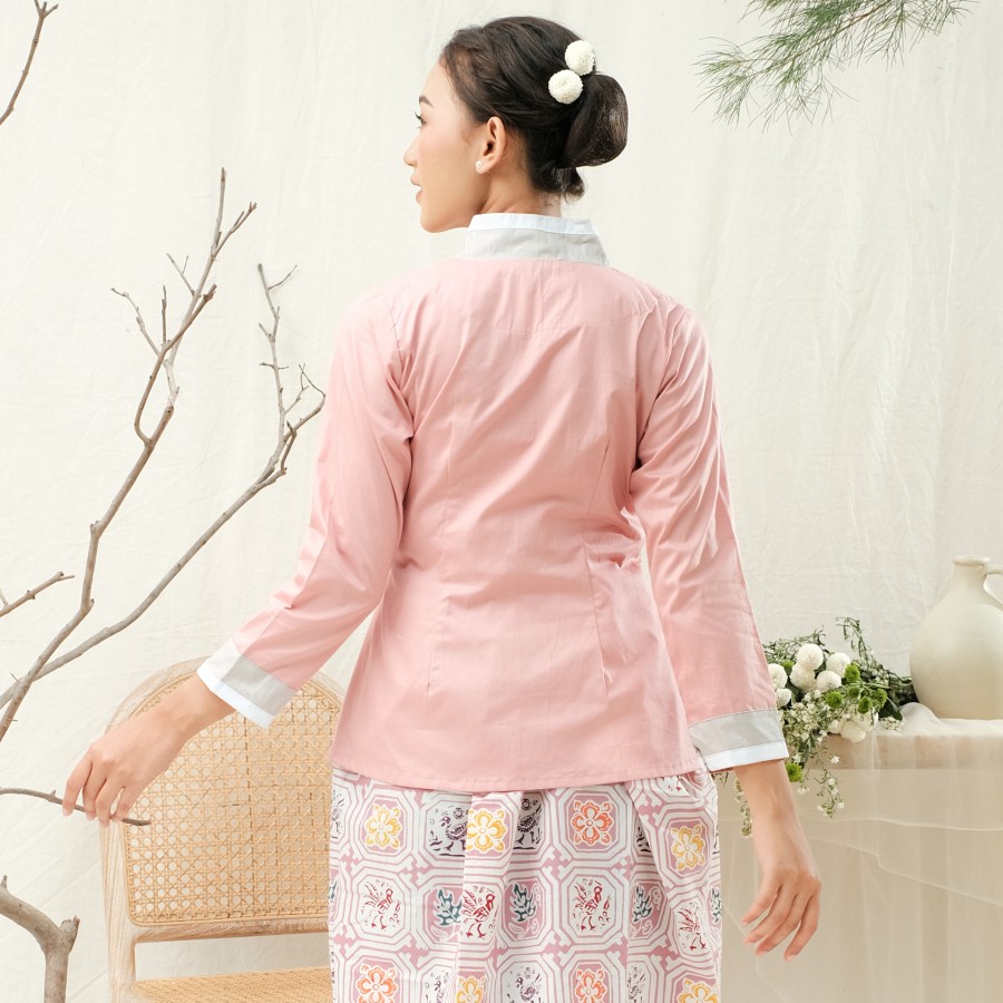 Blus Batik Hanbok Lengan Panjang Meradelima Katun Jepang Dusty Pink