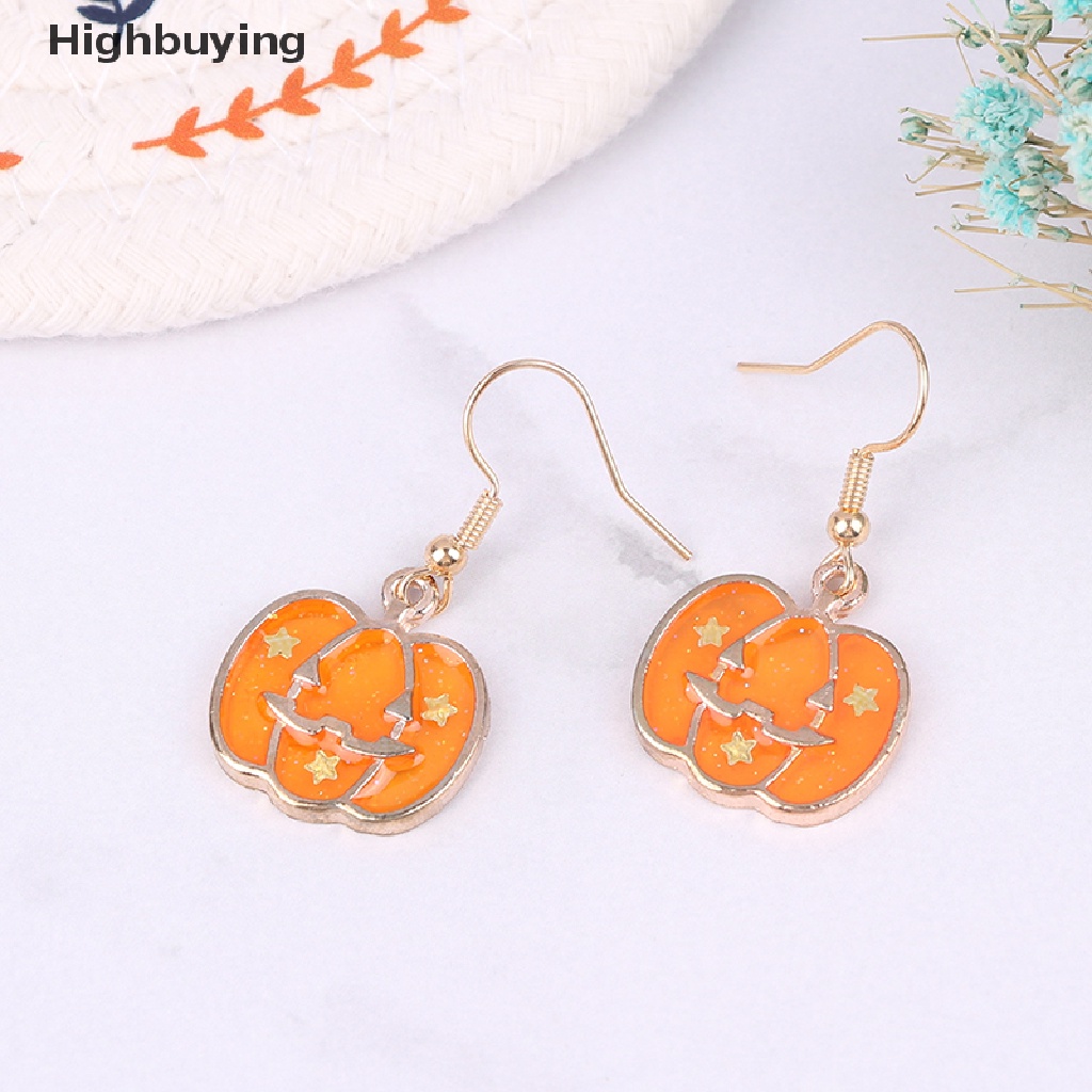 Anting Hoop Bentuk Labu Besar Warna Emas Untuk Aksesoris Perhiasan Pesta Halloween Glory