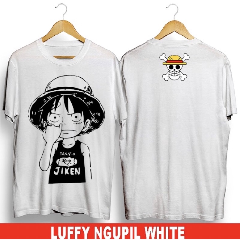 T-shirt Kaos/Baju Distro Original Anime One Piece Luffy Ngupil White