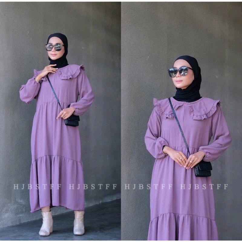 MIDI Dress Luna-Dress Susun Polos Wanita Terbaru-Jumbo