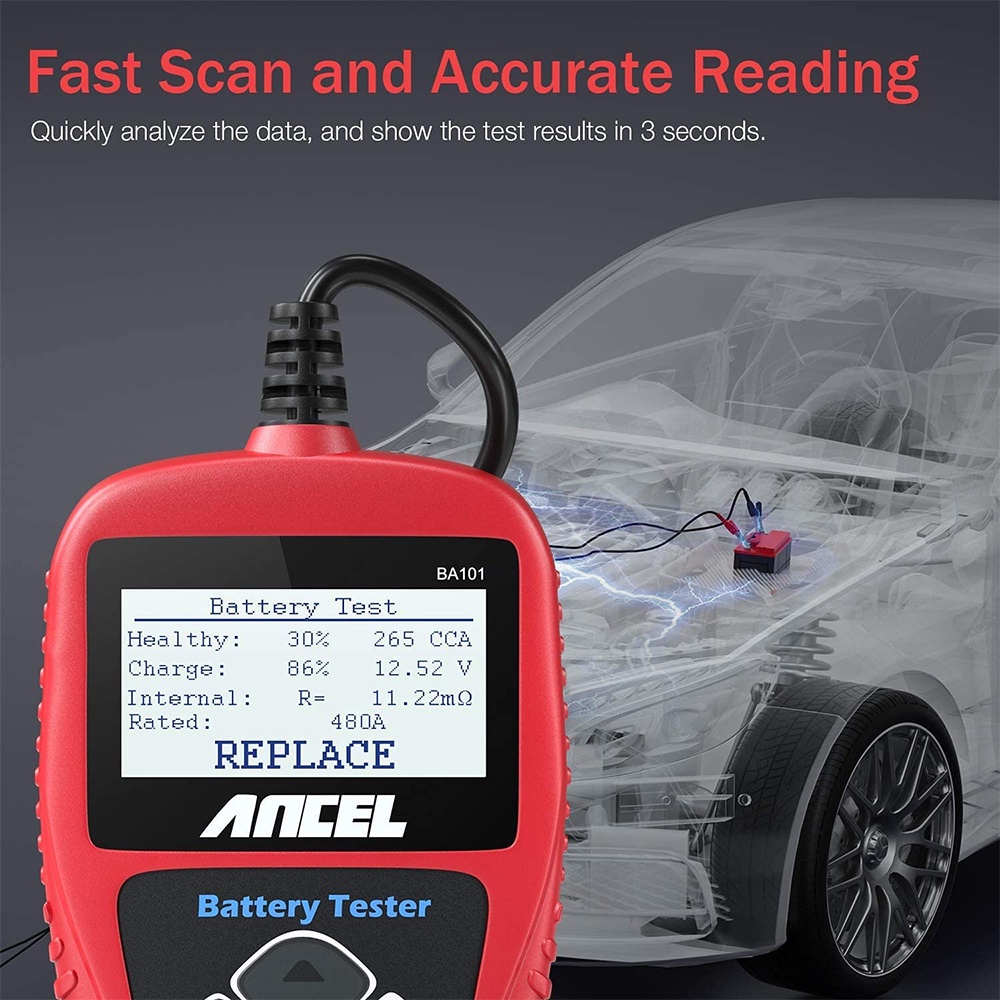 ANCEL BA101 12V Car Battery Tester Digital Car Battery Analyzer Battery Health Analyzer Car Diagnostic Tool For Car/Motorcycle/Vans/Light Truck/Boat