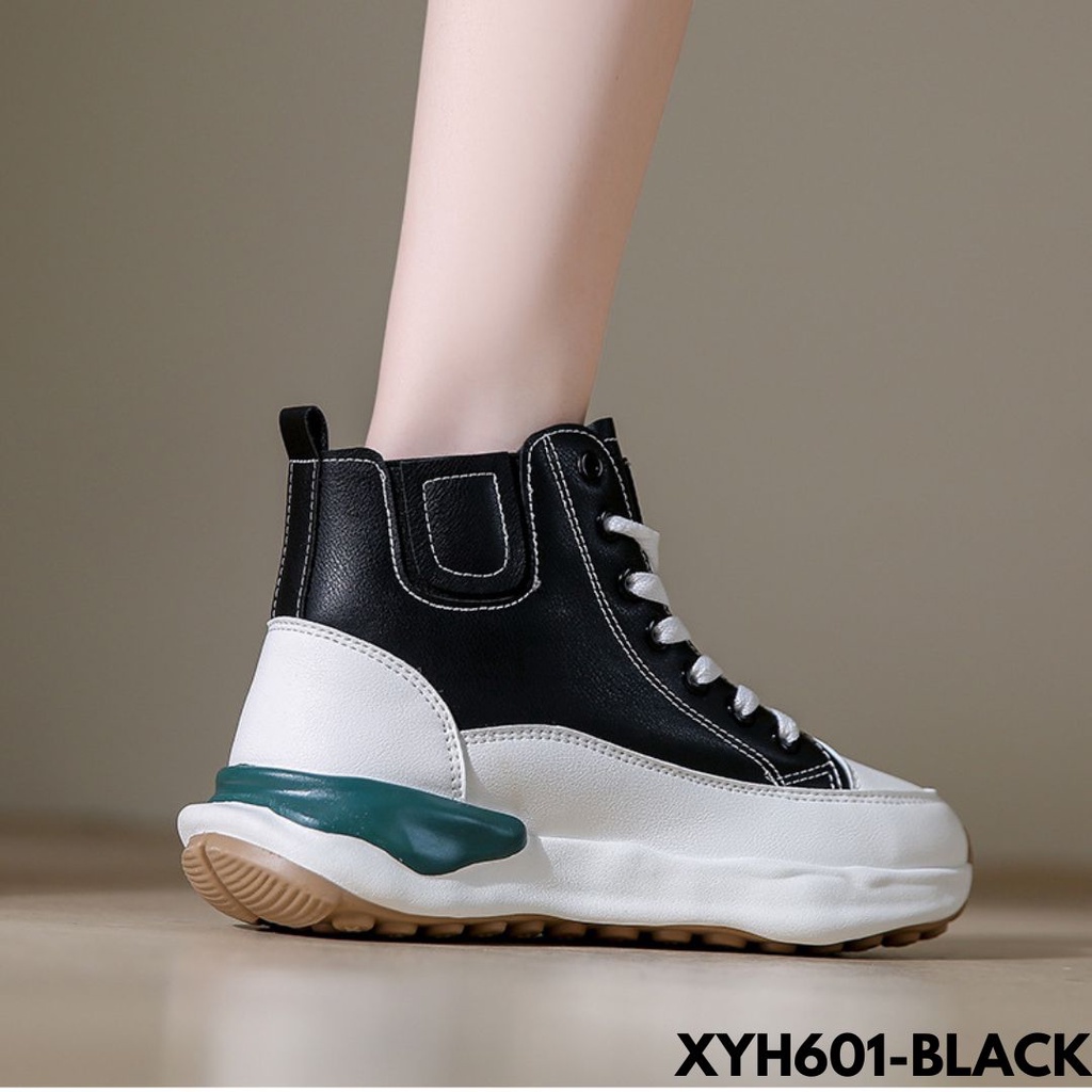 SEPATU SNEAKERS WANITA DESAIN MINIMALIS HIGHCUT BEST SELLER BAGUS BAHAN PU IMPORT YH601