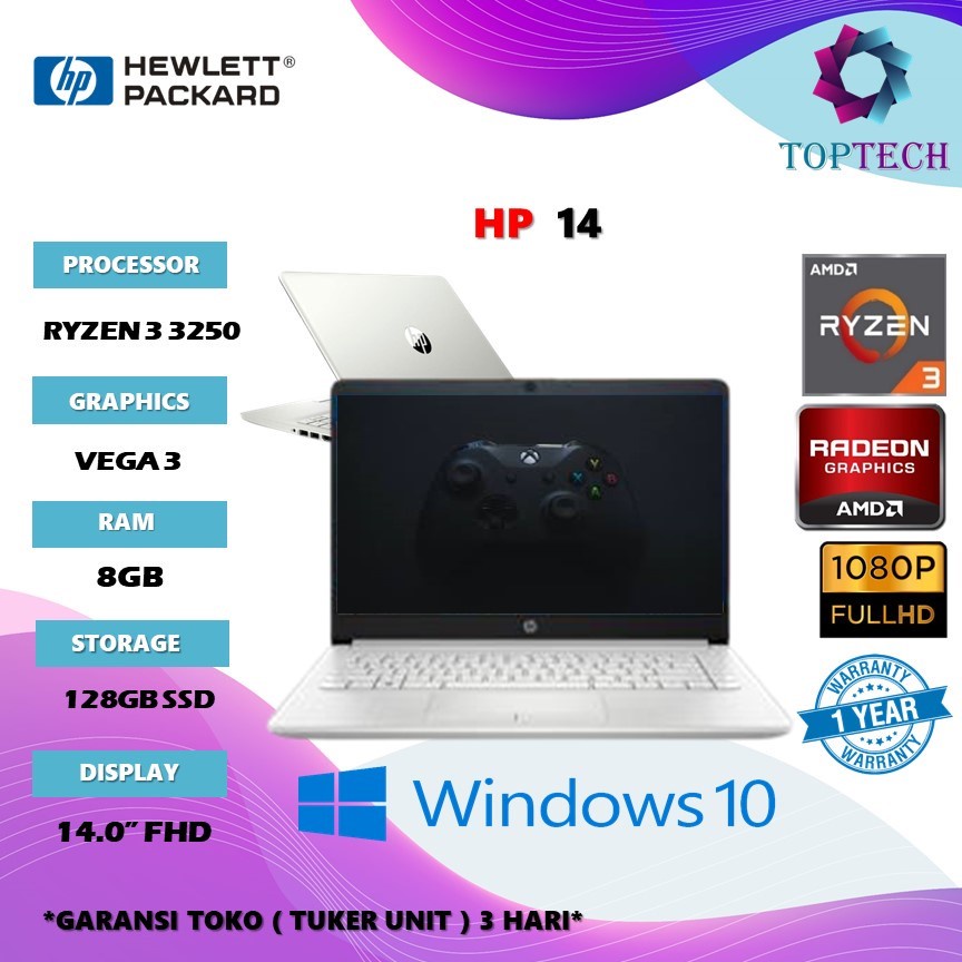 Jual Laptop HP 14 RYZEN 3 3250 RAM 8GB 512GB SSD VEGA 3 W10 14.0 FHD ...