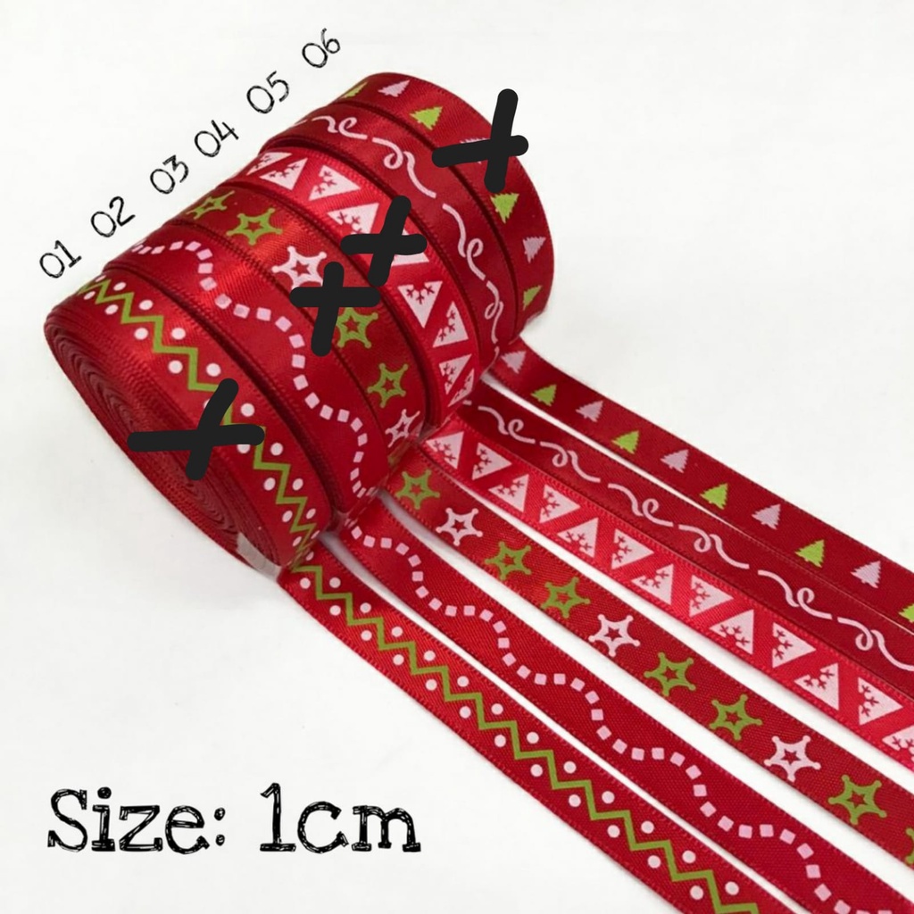 1 METER - 1CM PITA KADO | PITA HAMPERS | PITA SATIN MOTIF NATAL (3/8)