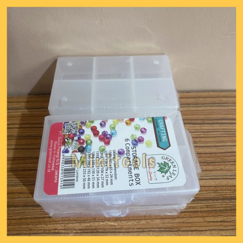 Kotak Obat / Kotak Plastik 6 Sekat Kecil / Green Leaf 1391 HARGA PER SET