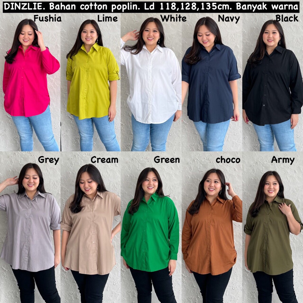 KEMEJA WANITA POLOS BAHAN KATUN COTTON TEBAL POPLIN BANYAK WARNA LENGAN PANJANG FUSHIA HIJAU ARMY LI