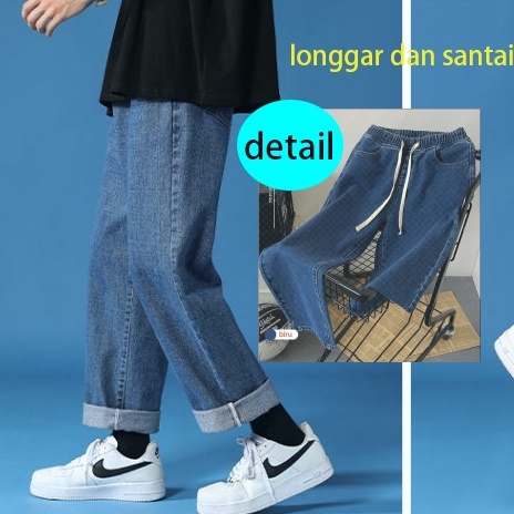 Gaya Korea Celana Jeans Longgar Tidak Luntur Celana Pria Celana Lurus Gaya Korea Pria High-End Fashi