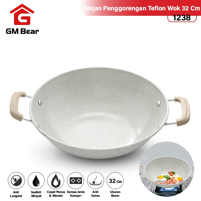 GM Bear Wajan Penggorengan Teflon 32cm 1238- Wok Pan