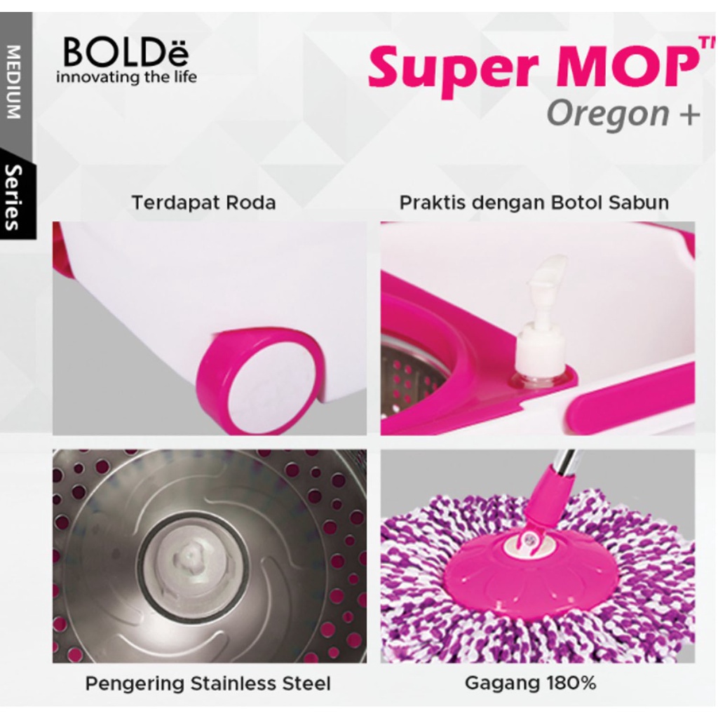 BOLDE SUPER MOP OREGON + | ALAT PEL PEMBERSIH LANTAI DRAINASE PENARIK RODA STAINLESS PEMBUANGAN AIR BOTOL DETERGEN