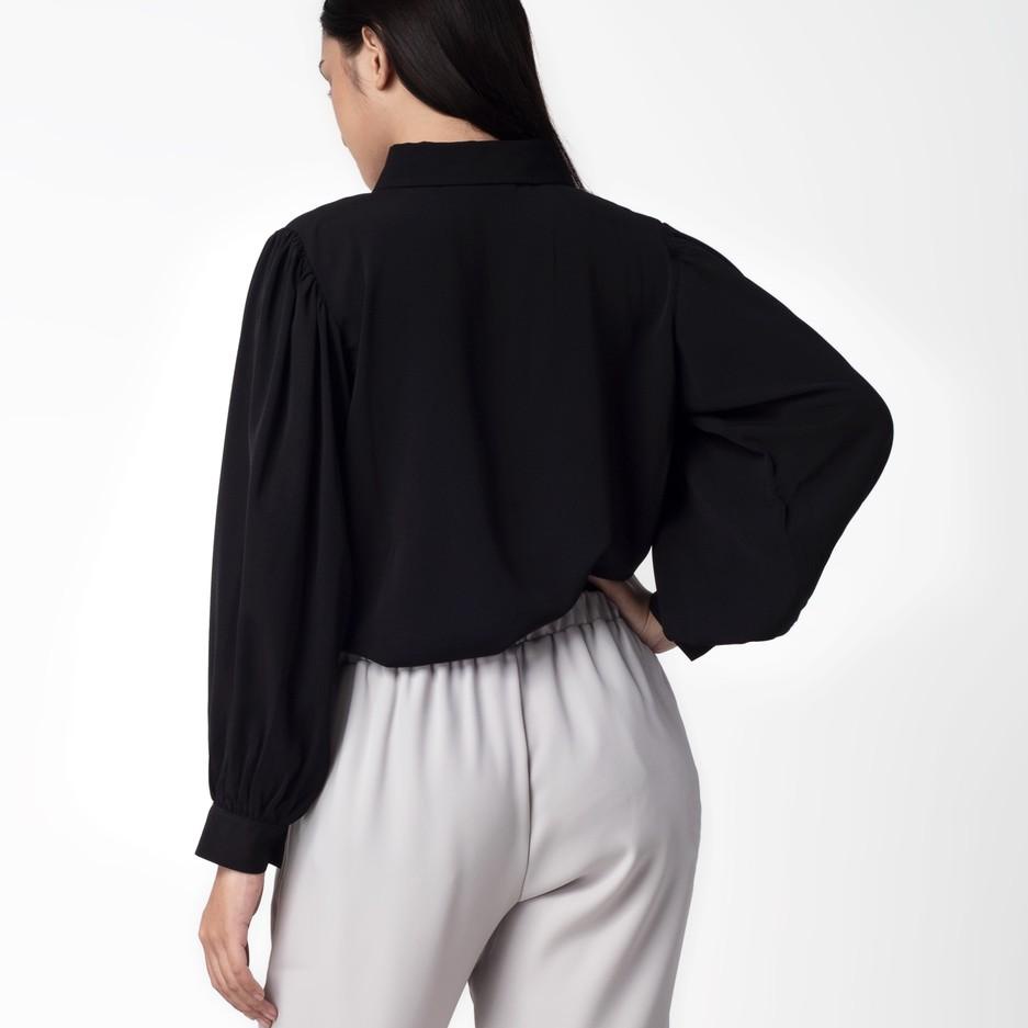 ➴ Benhill Kemeja Wanita " Seori" Tops Lengan Panjang Puff Black 251-39279 も