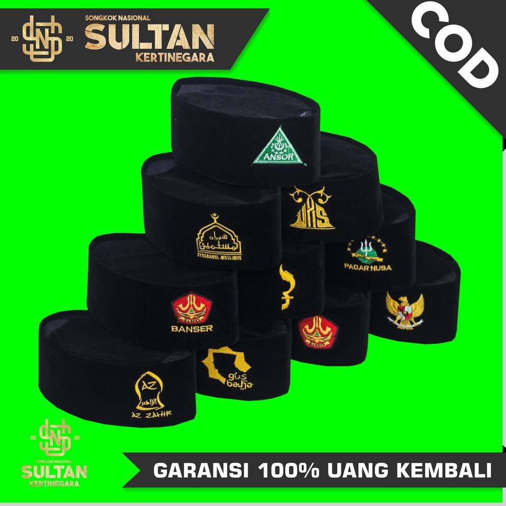 [PAR.18Oc22ᴺ] Peci Hitam AC LOGO BORDIR Ansor Banser Pagar Nusa Syubbanul Muslimin Garuda Kopiah -