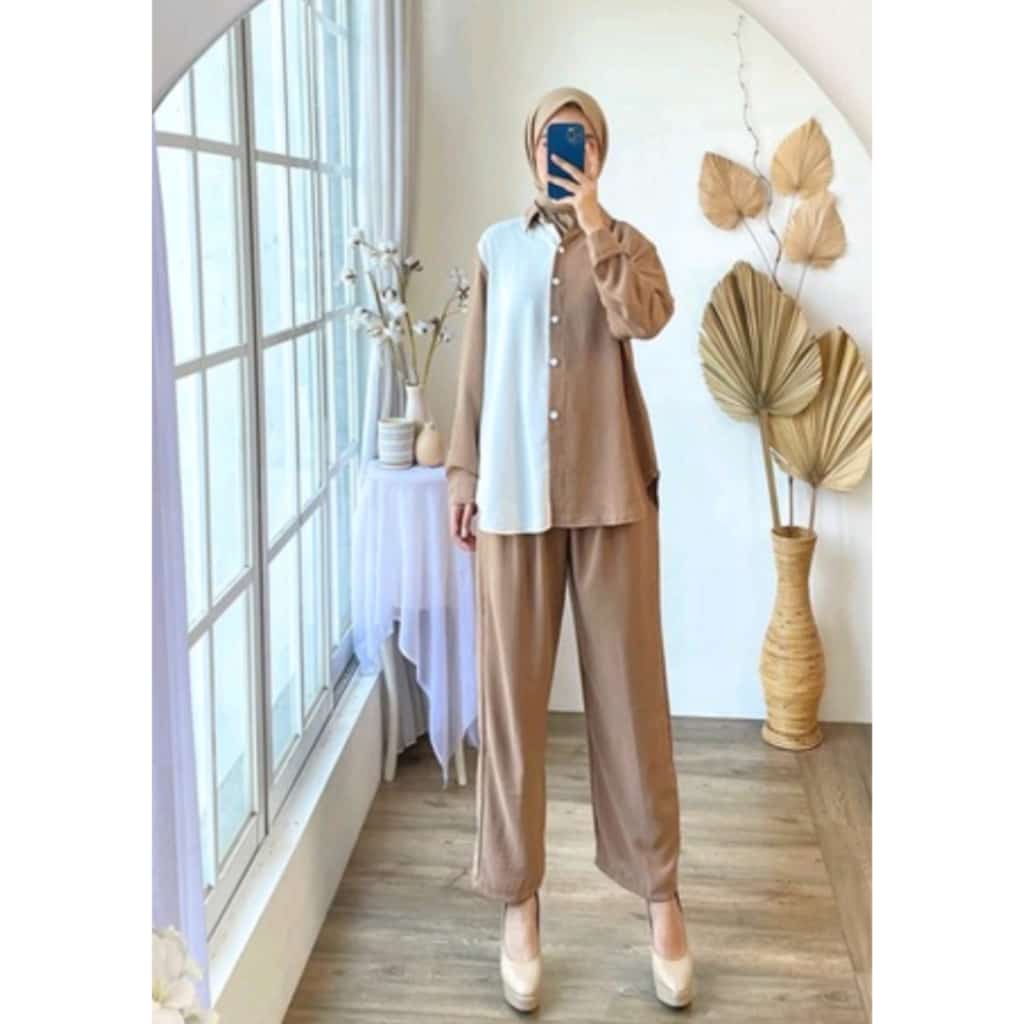 GLASSY POLOS SET CRINKLE / SETELAN CRINKLE WANITA / SETELAN POLOS WANITA TERBARU 2022 LATIFA-FASHION 006