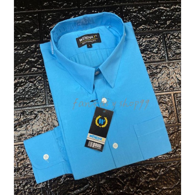 Kemeja Polos Pria Lengan Panjang Formal Reguler Wendyat, Wendya.T Biru Tosca muda