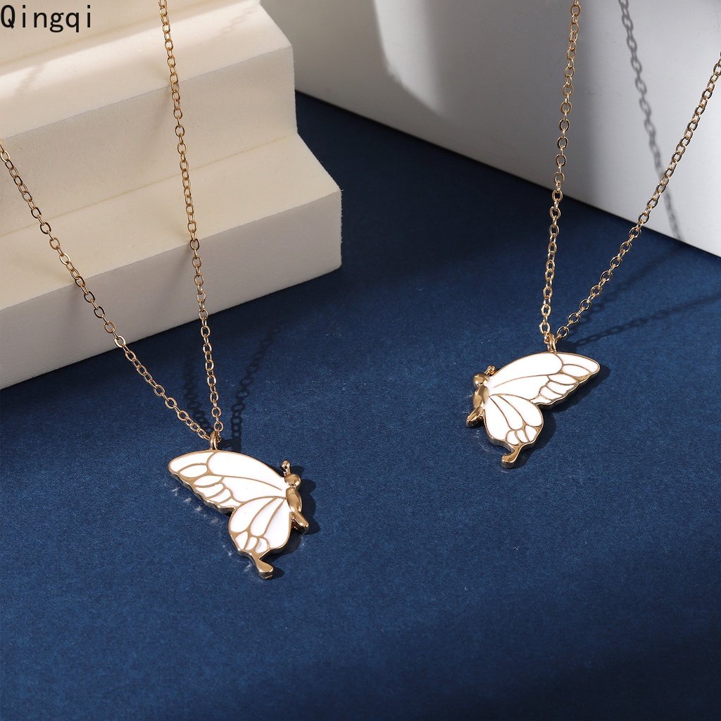 2pcs / set Kalung Rantai Liontin Kupu-Kupu Bahan Metal Untuk Pasangan