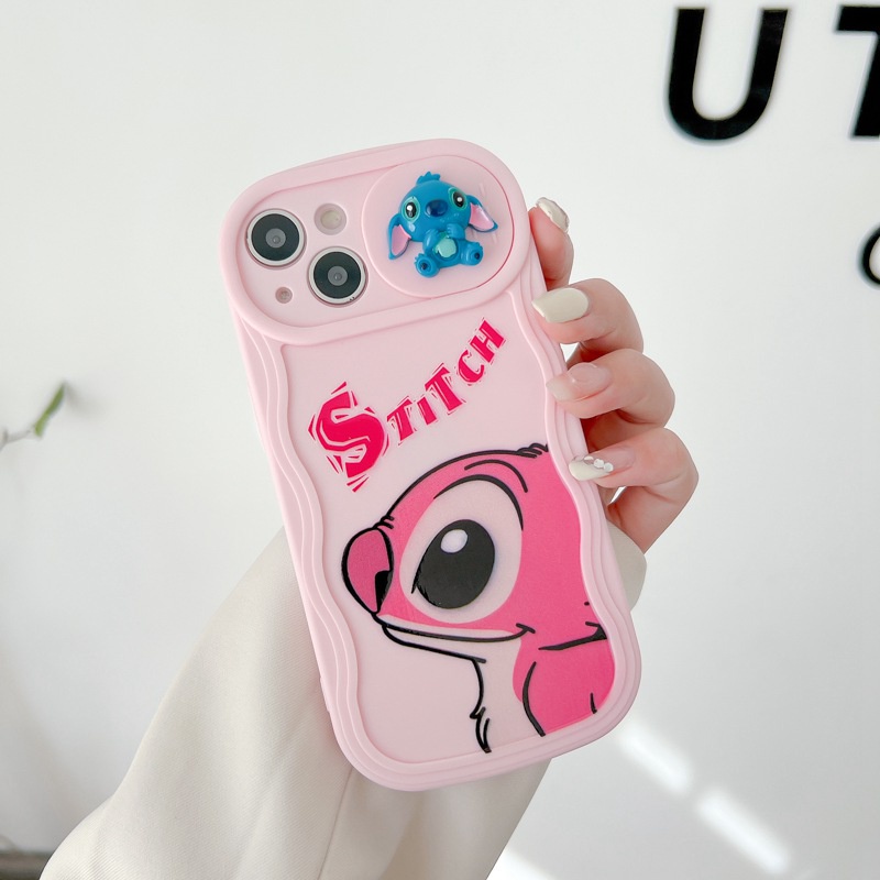 Soft Case yang Dapat Ditekan untuk IPhone 11 12 13 14 Pro Max 14 Plus Casing Penutup Ponsel Lucu Pasangan Merah Muda Biru Disney Stitch Girls Wanita Gadis Hadiah