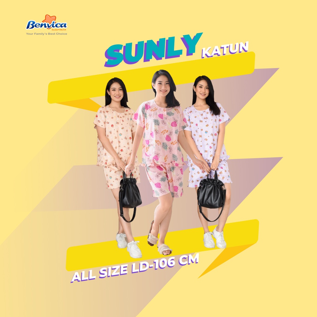 BAJU TIDUR CELANA PENDEK KATUN (3/4) SUNLY ADEM PREMIUM BANYAK MOTIF