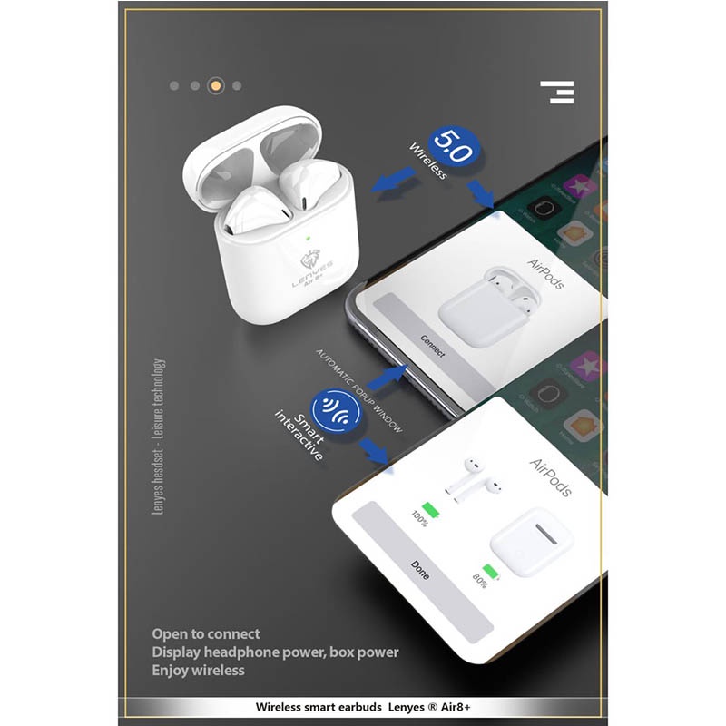 TWS Wireless Earbuds Lenyes AIR 8 + Plus Bluetooth 5.0 Smart Touch Earphone Original