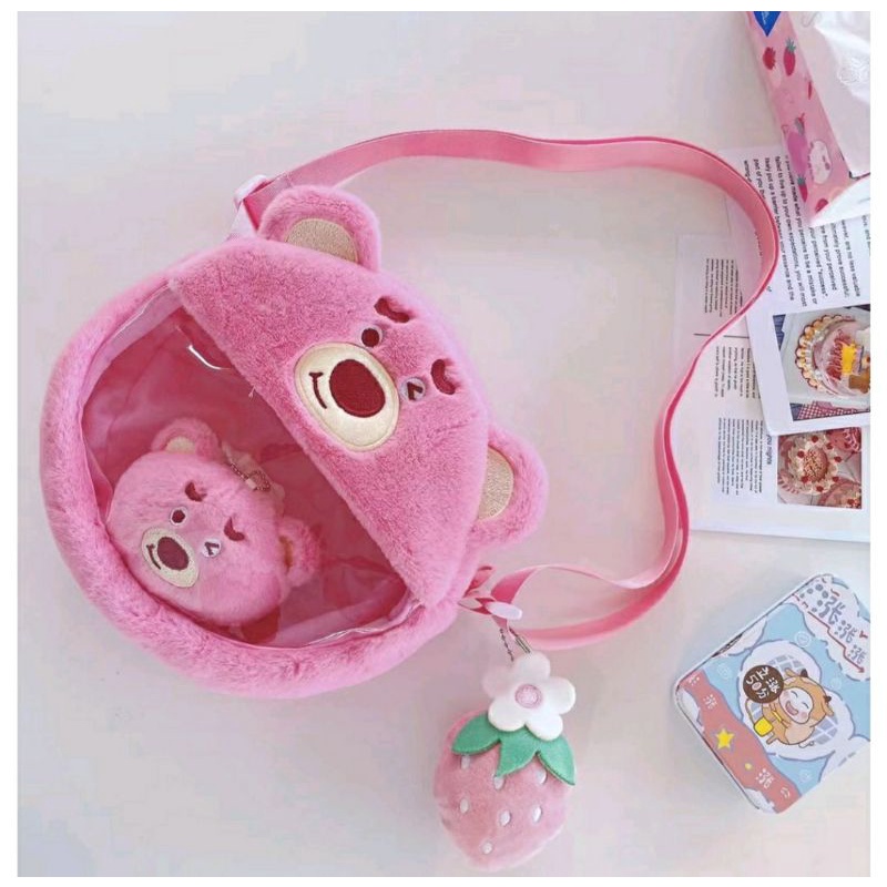 Tas Sling Bag Selempang Boneka Lotso Disney Karakter Wangi STRAWBERRY.