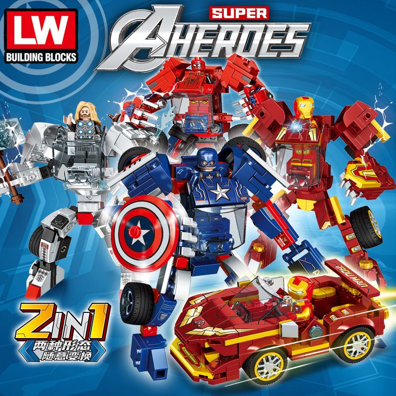 mainan marvel avengers robot mobil LW2079 iron man thor captain america spiderman hawkeye ninjago mo