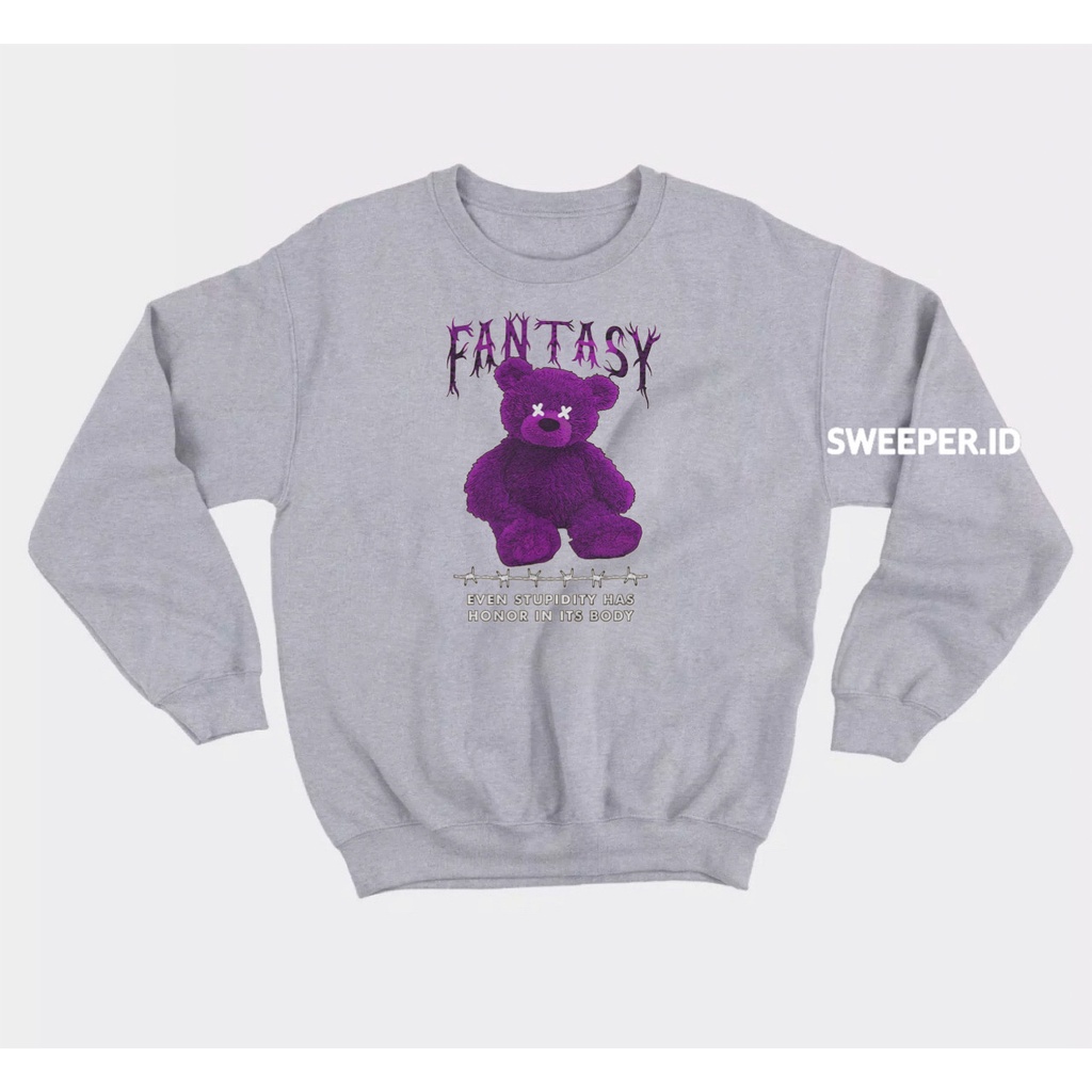 SWEATER CREWNECK MOTIF BEAR FANTASY PRIA &amp; WANITA BAHAN FLEECE BAHAN FLEECE