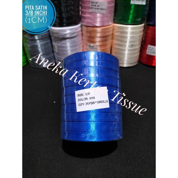 

Pita Satin 1 cm per roll 25 yard / Pita satin 3/8 inchi - Biru Tua