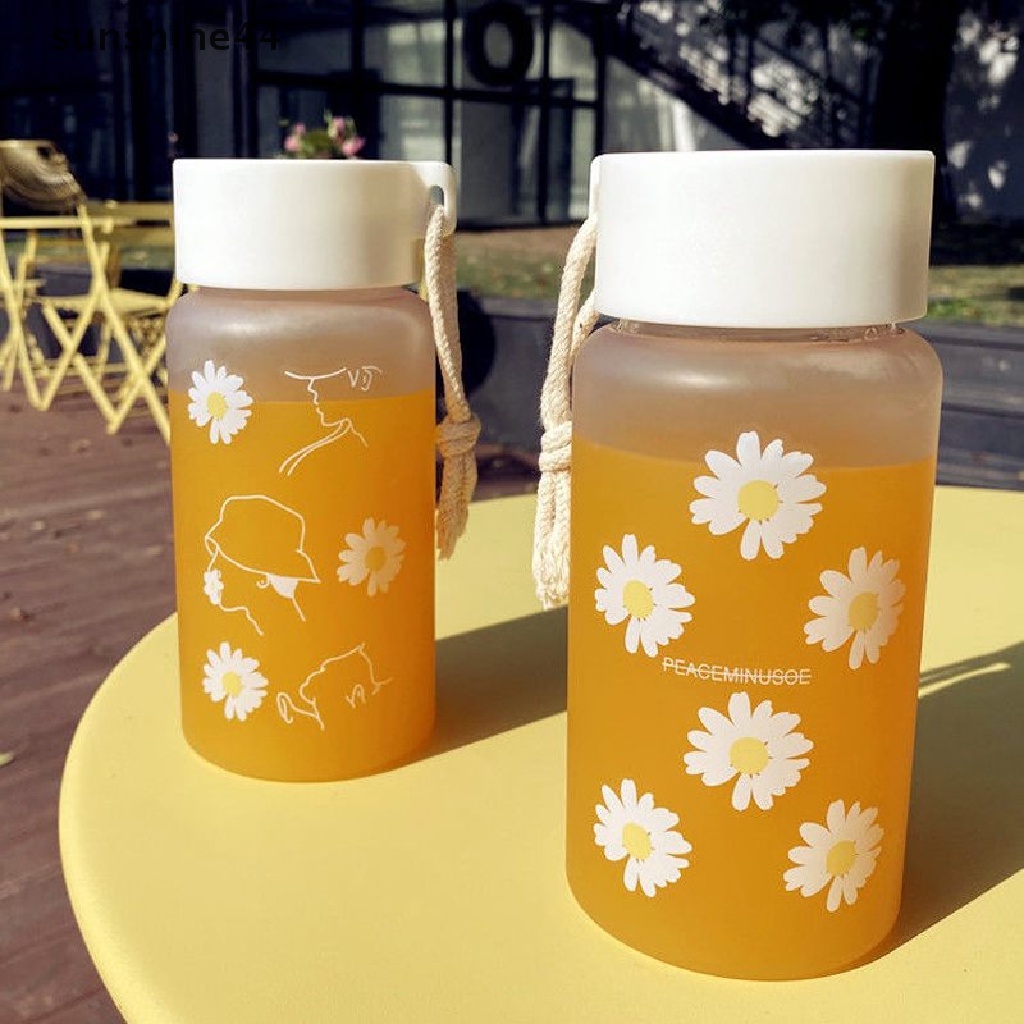 Sunshine Botol Minum Plastik Transparan 500Ml Motif Bunga Daisy Untuk Travel