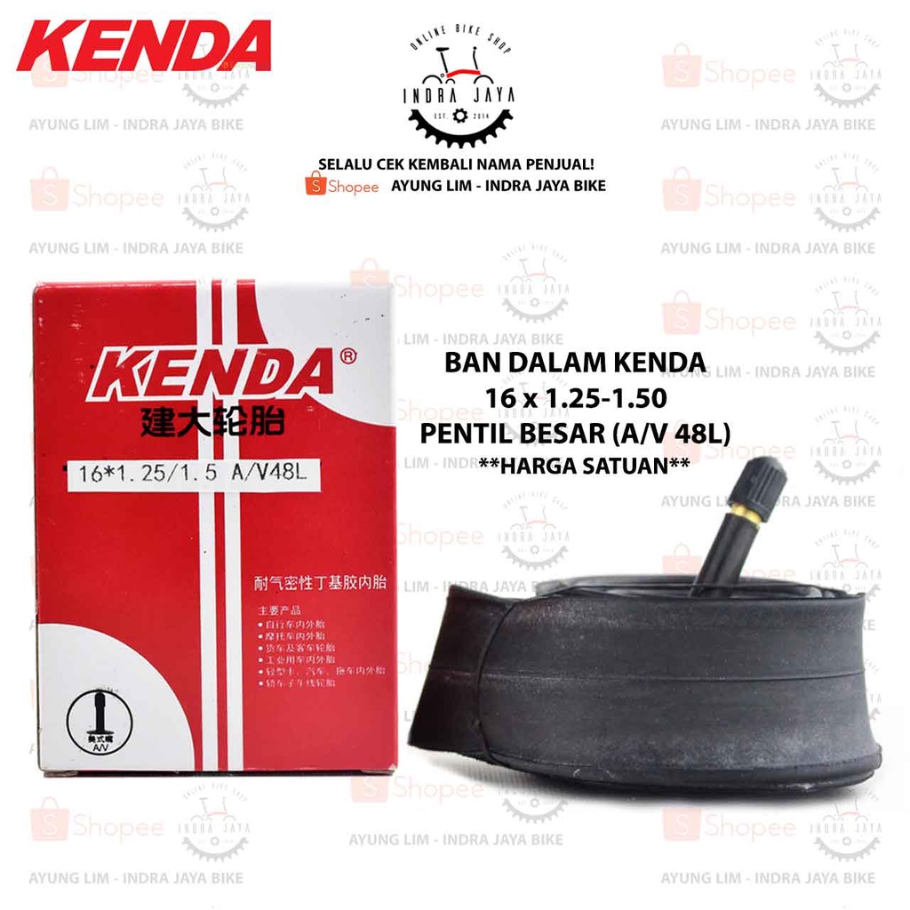 BAN DALAM SEPEDA KENDA 16 X 1.25- 1.50 / 16" MURNI (305) - PENTIL AV