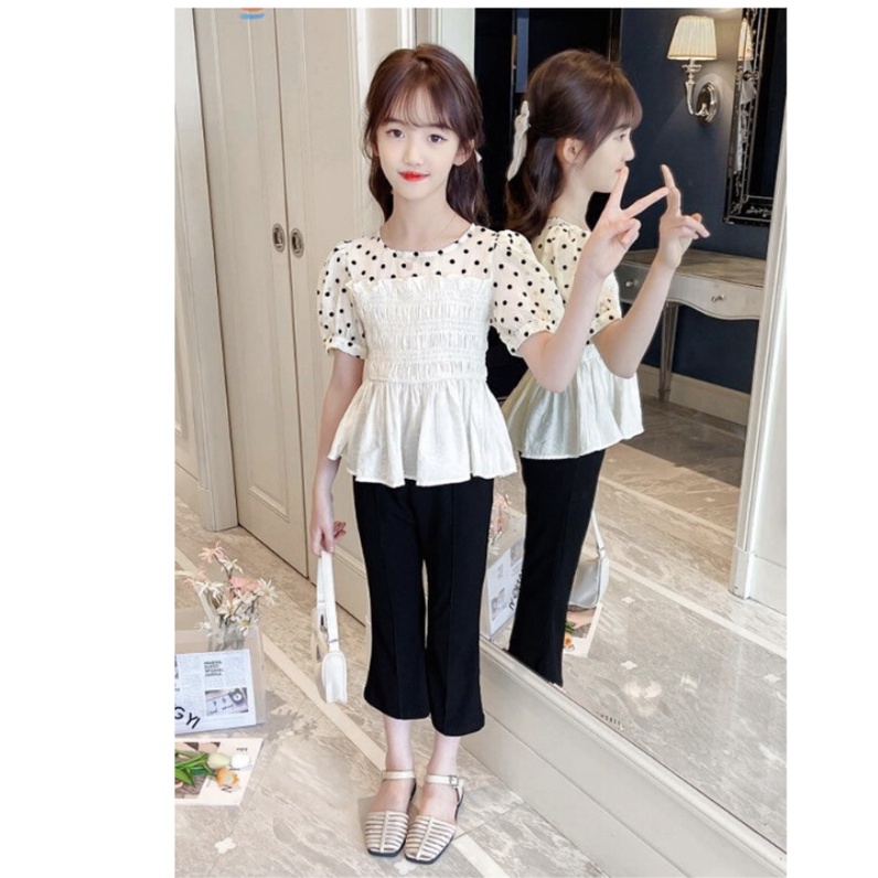 babyfit agr setelan baju imlek peplum kerut cantik polkadot celana panjang import fd-1024