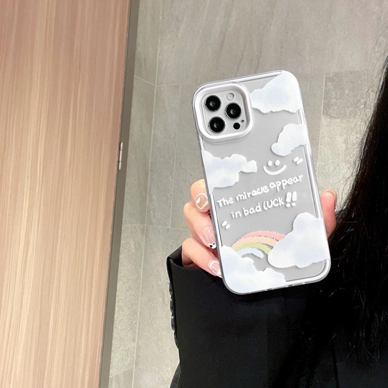 3 In 1 Soft Case Bumper TPU Transparan Motif Awan Pelangi Untuk IPhone 11 13 12 Pro MAX XR X XS MAX 6 6S 7 8 Plus SE 2020