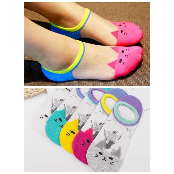 (COD) Wanita Kaus kaki kristal transparan modis kaos kaki pola kucing Lucu Socks 09S