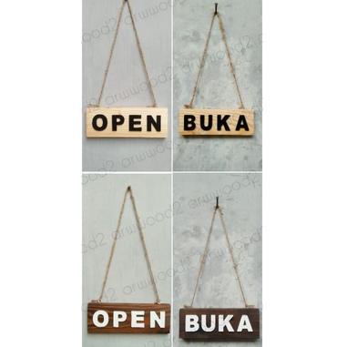 [KODE ZJZ] OPEN CLOSE NATURAL WALNUT KAYU JATI BELANDA TULISAN TIMBUL 3D SIGN BOARD PERLENGKAPAN JUA