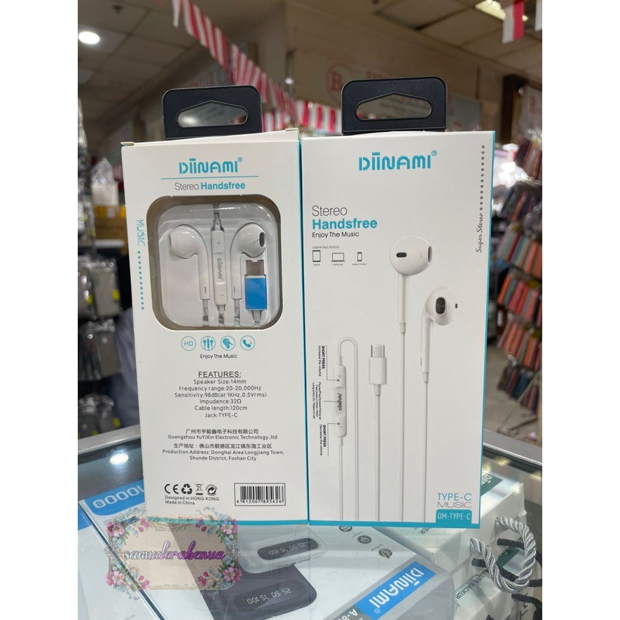 DIINAMI Earphone headsfree Hf Type C Headset Type-C Samsung Xiaomi Oppo Vivo Huawei INFINIX FOR ALL TYPE PLUS MIC ORIGINAL SB4366