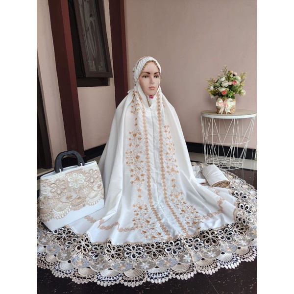 MK FLORIN MUKENA BORDIR MUKENAH DEWASA RENDA MEWAH KATUN MIKRO PREMIUM HANTARAN PRADA MAHAR TASIK AG