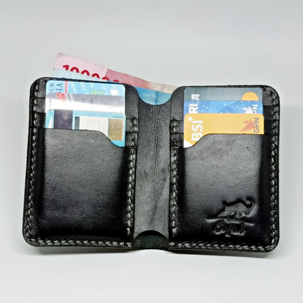 Buffalo Dompet Pria 100% FULL KULIT Asli Model Lipat Berdiri Handmade Classic Vintage Black