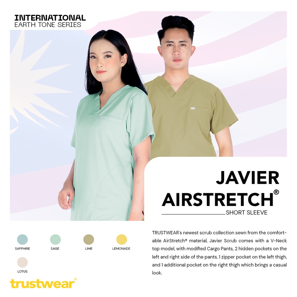 [Scrubs Javier] Doctor`s Scrub/Set Baju Celana Jaga OKA OK Perawat/Dokter Lengan Pendek Earth Tone Series [Export]