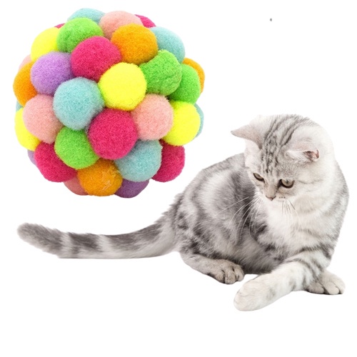 Mainan Kucing Bola Pom Pom Bulu / Mainan Kucing / Mainan Bola FEZONE