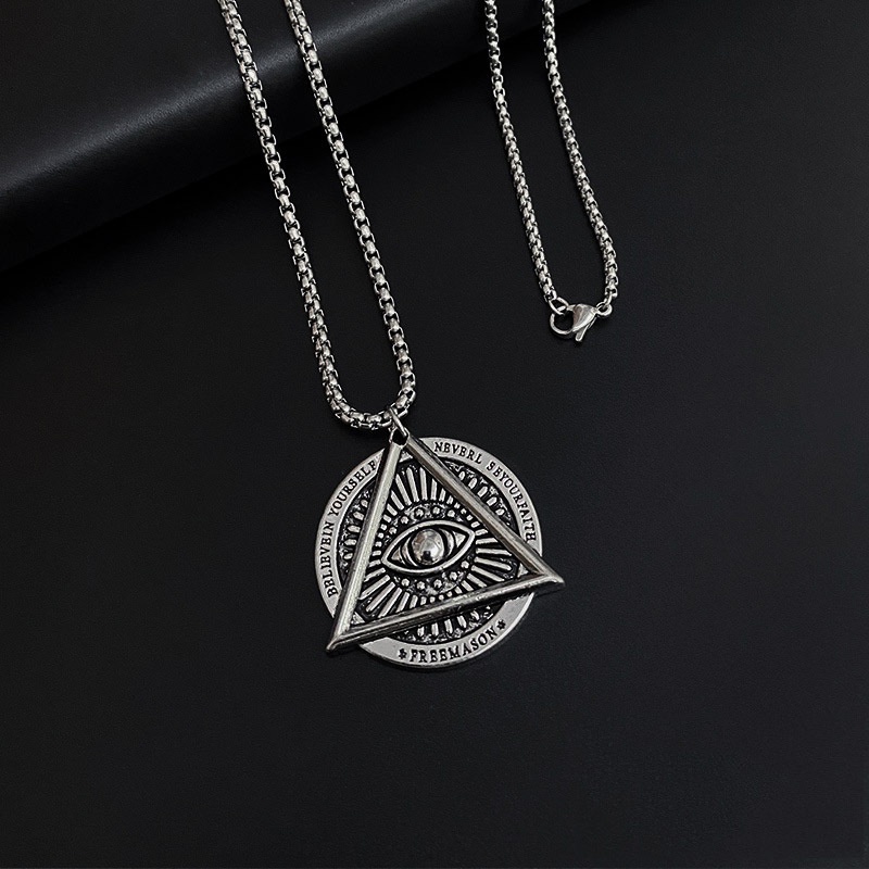 Kalung Rantai Liontin Bulat Bahan Stainless Steel Gaya Hip Hop Untuk Pria Dan Wanita