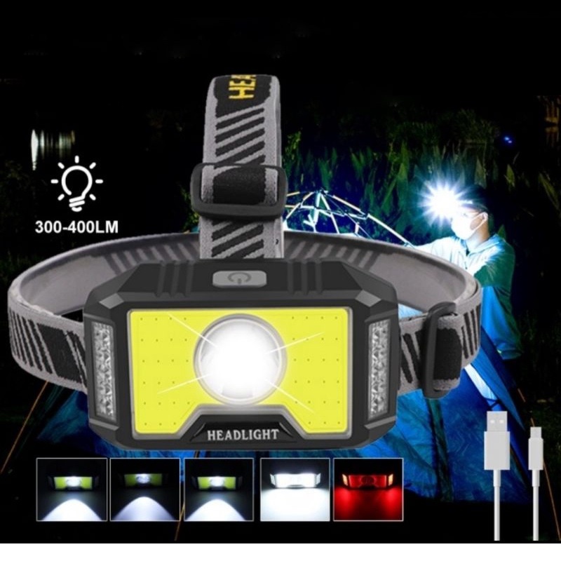 Terbaru!! ( COD ) Senter Kepala 5Mode USB Rechhargeable Headlamp Senter Kepala G12 300-400lumens T6 + Cob + 10Led Multifungsi CAHAYA PUTIH MERAH Anti Air Untuk Camping / Memancing MURAH