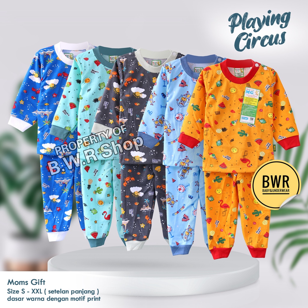 Setelan PANJANG Moms Gift Playing Circus / Baju Bayi Setelan Piyama Anak Unisex Panjang Baju Tidur | Bwr