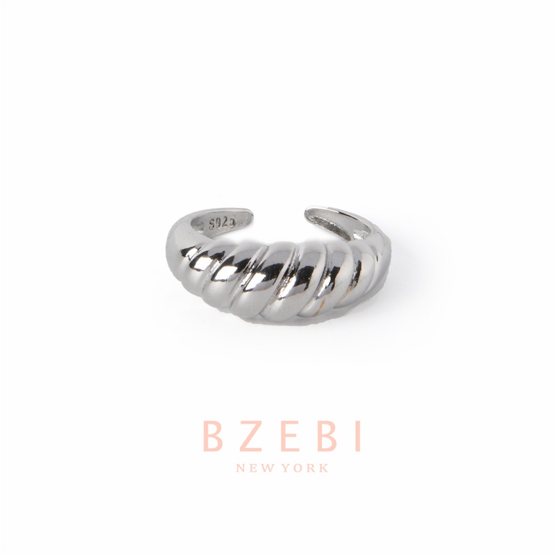 Bzebi Croissant Cincin Lapis Emas / Platinum 18k Model Terbuka Adjustable Gaya Korea Untuk Wanita 1093r