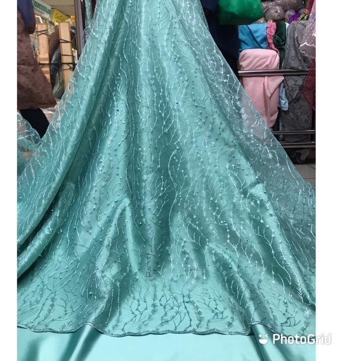 Grosiran--Kain bahan Tulle akar mutiara / brokat akar mutiara,bahan gaun,kebaya, (tile padi).