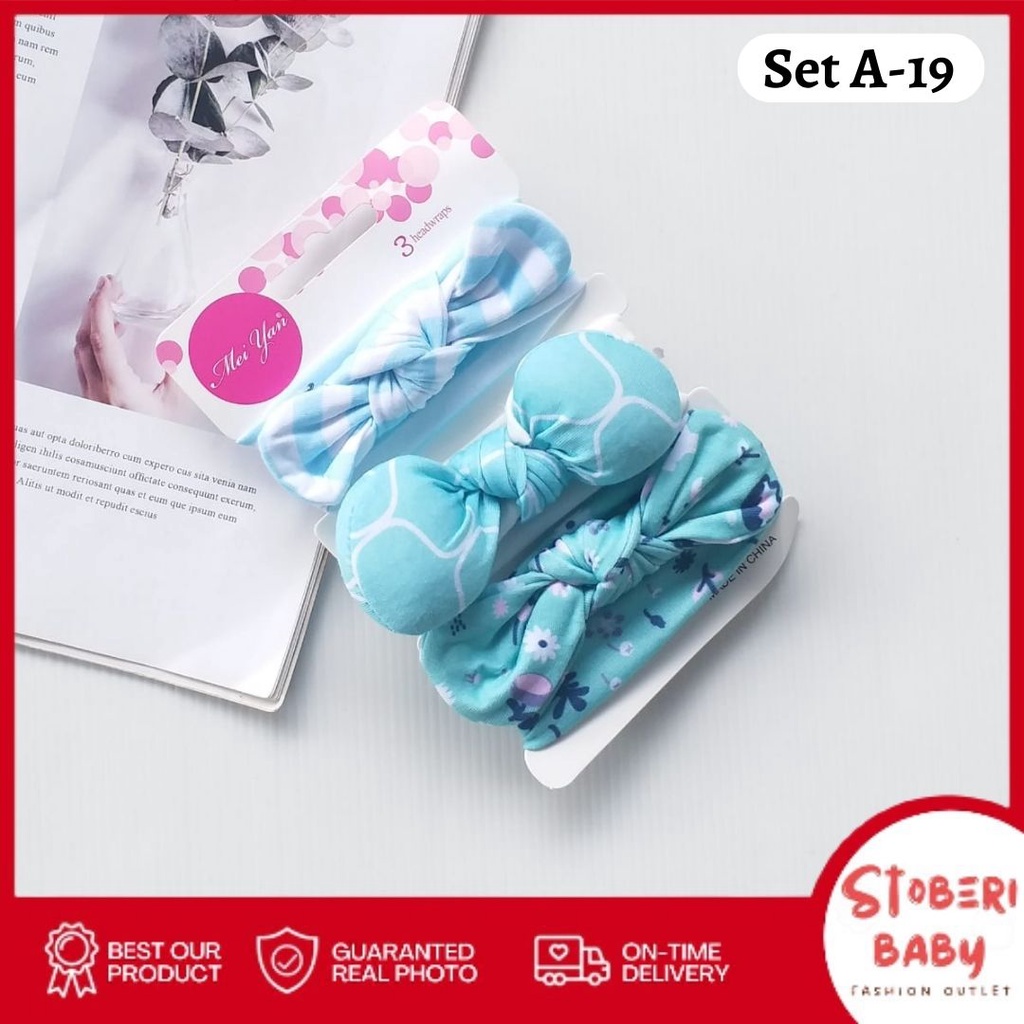 stoberi baby - BANDANA MOTIF A Bandana Set isi 3 Motif Beda / Headband Bayi Newborn Anak Perempuan Part 3